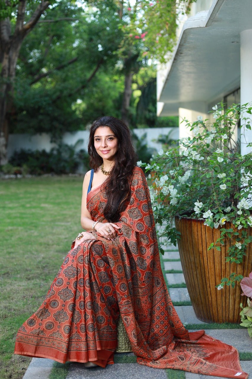 Dr. Jai Madaan in Banana Silk Ajrakh saree