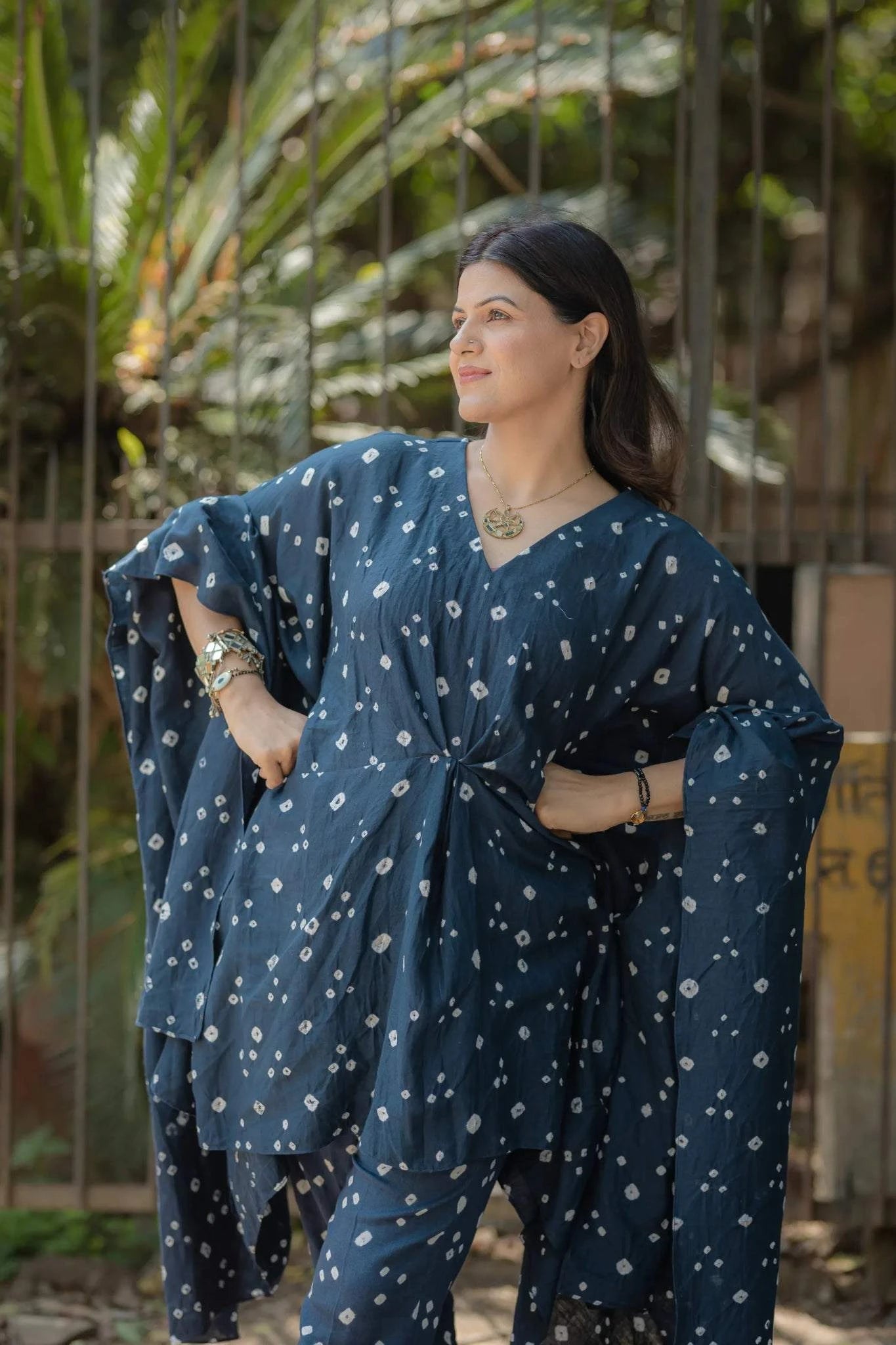 Co-Ord Set Bandhani - Navy Blue Cotton Cape and Pants - Tanya Guppta