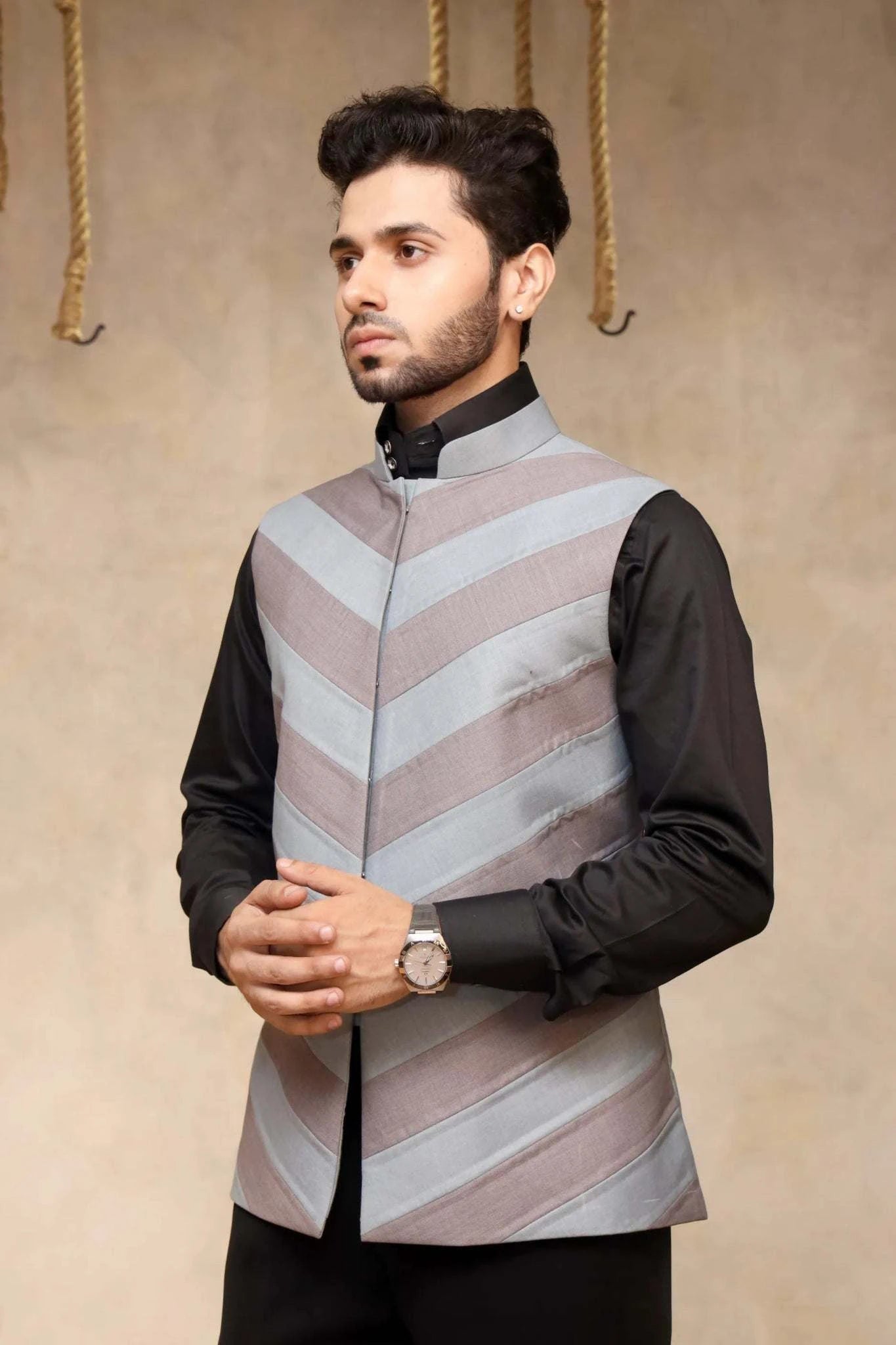 Classic Nehru Jacket - Rustic Barnwood Jacket - Menswear - Tanya Guptta