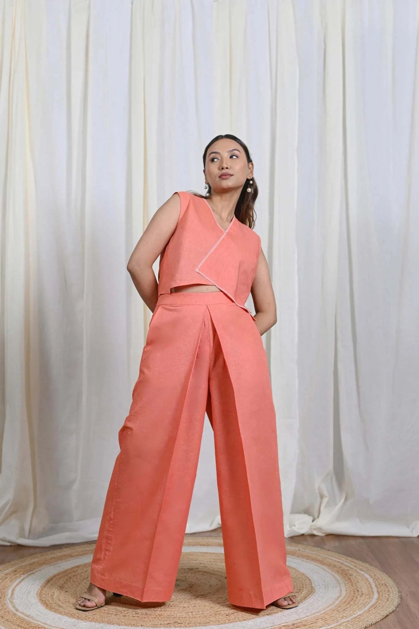 Boxy Trousers in Coral Peach | Ray of Light Collection | Womeswear