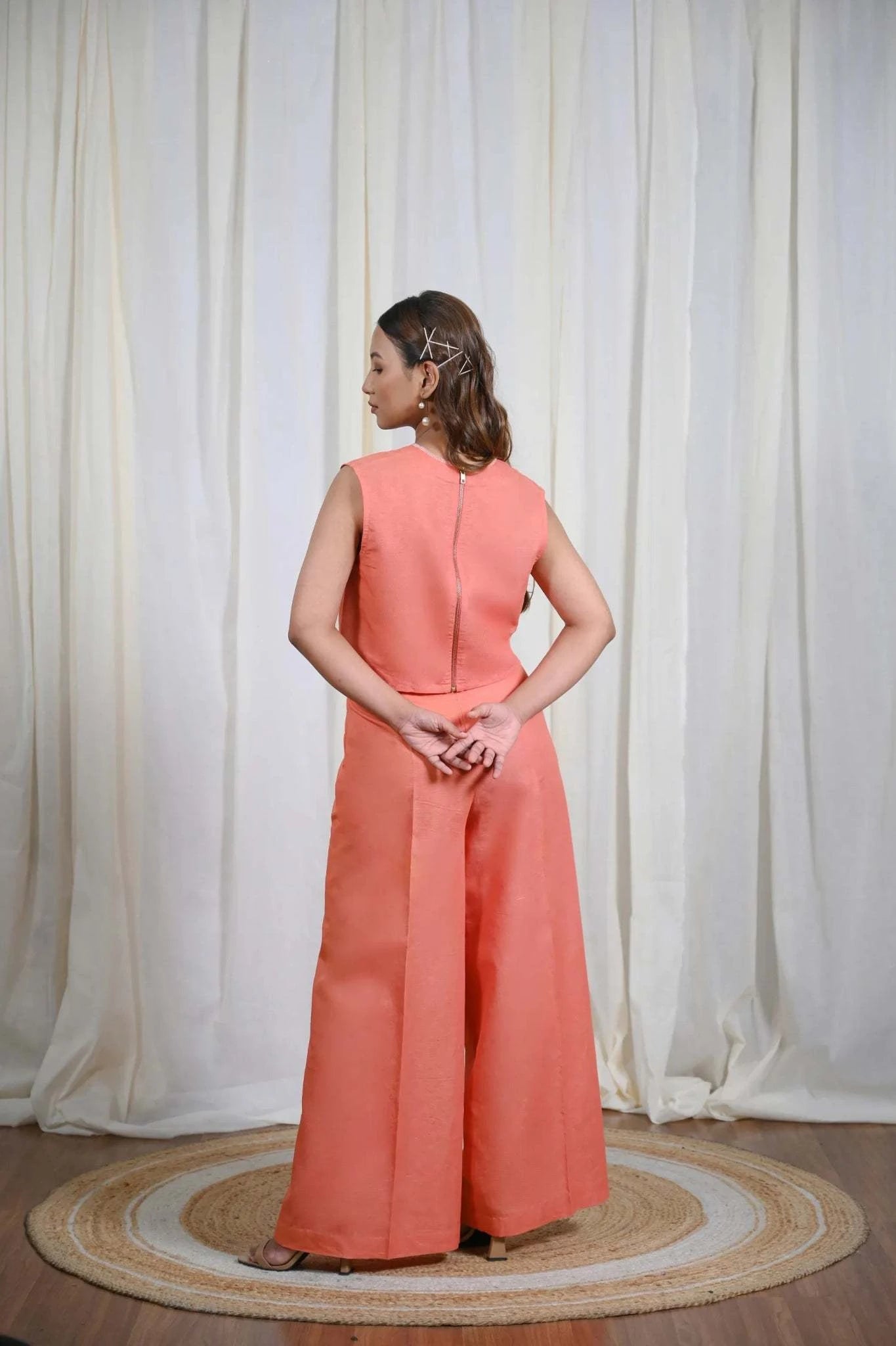 Boxy Trousers in Coral Peach | Ray of Light Collection | Womeswear