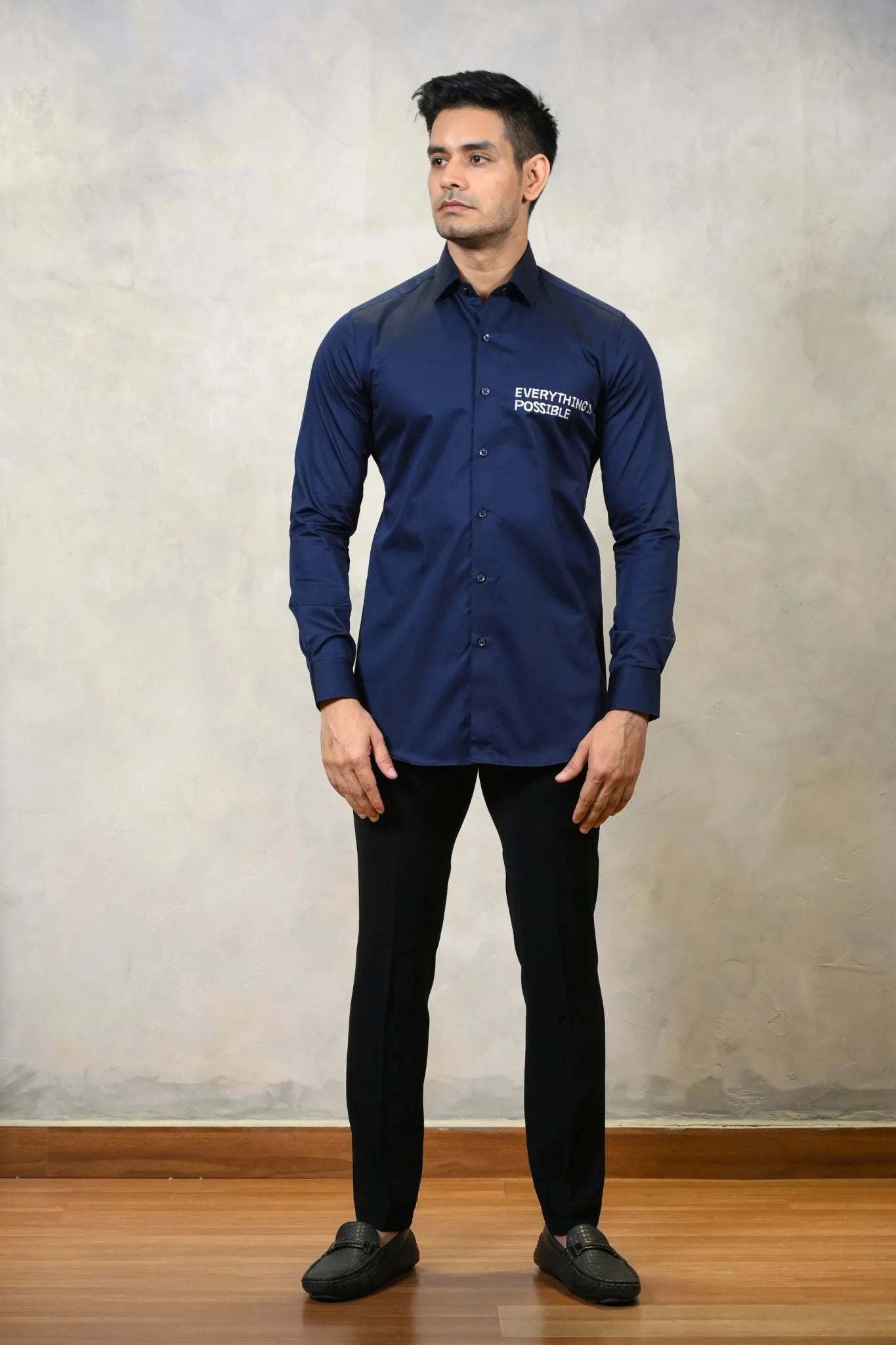 Mens Shirt - Navy Blue - Everything Is Possible Shirt - Menswear - tanya guppta 