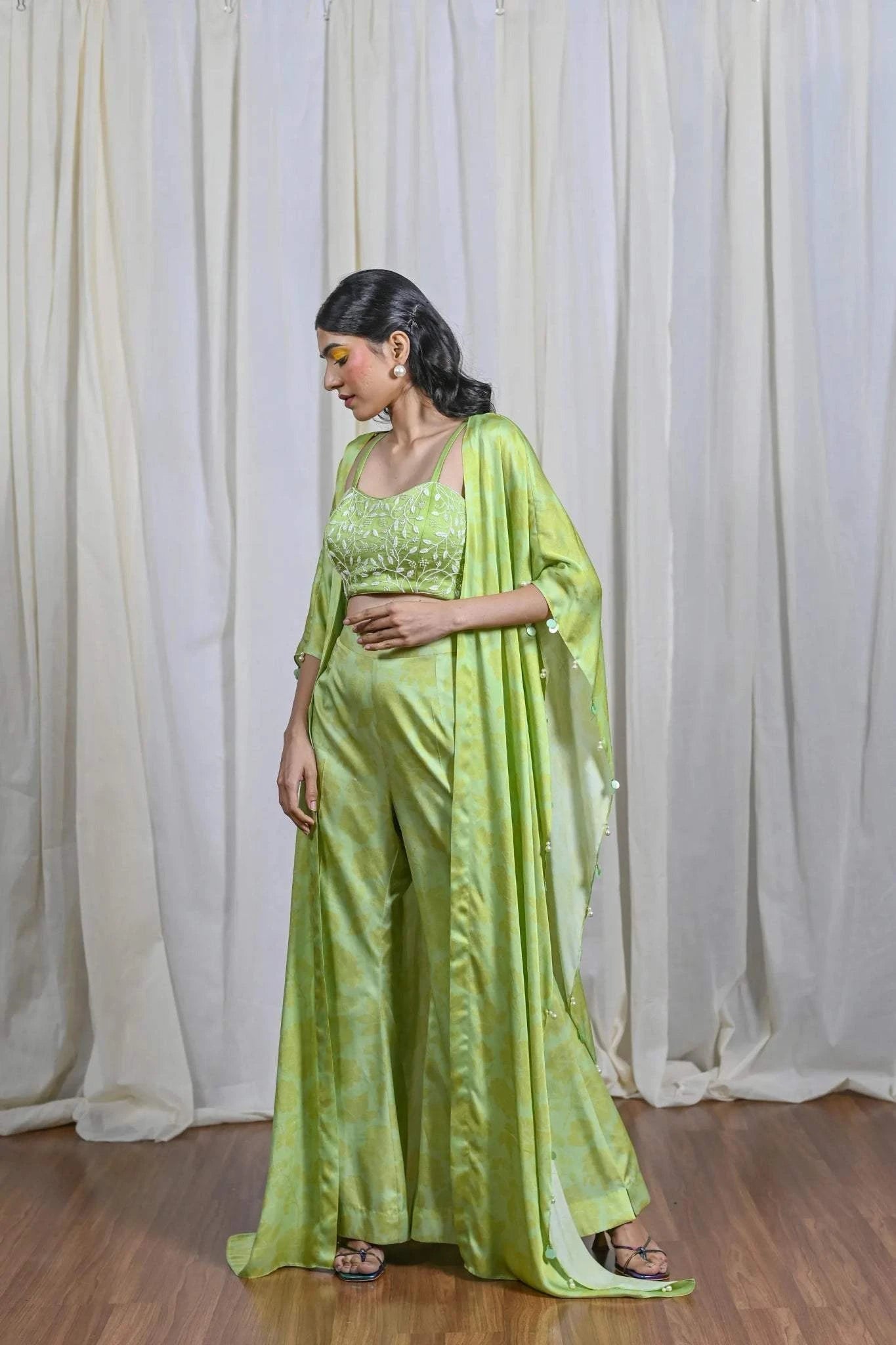 Pre draped skirt - leaflet pearl set - Womenswear - Tanya Guppta