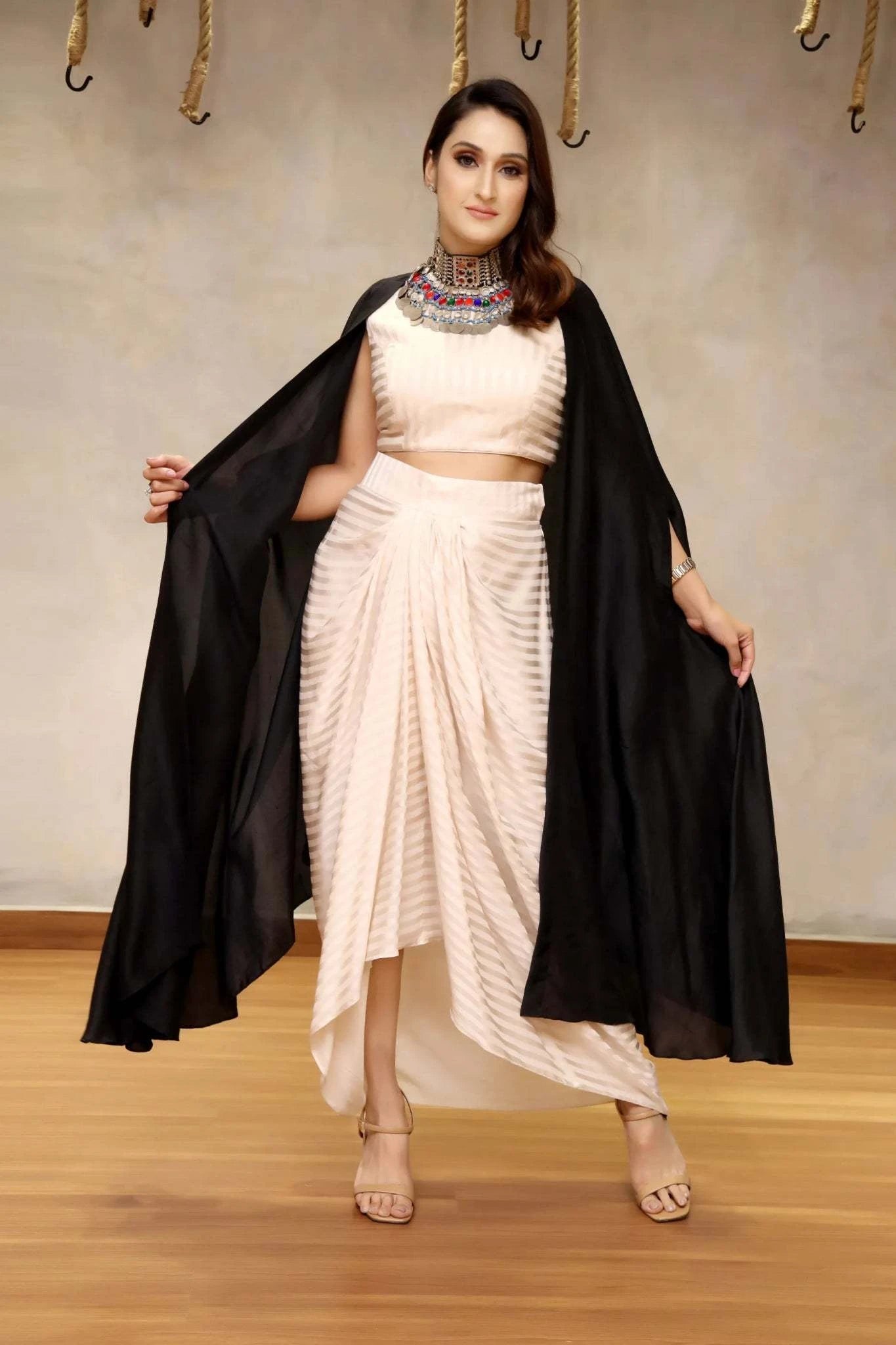 Oxymoron Set  Pre draped skirt blouse cape  Tanya Guppta