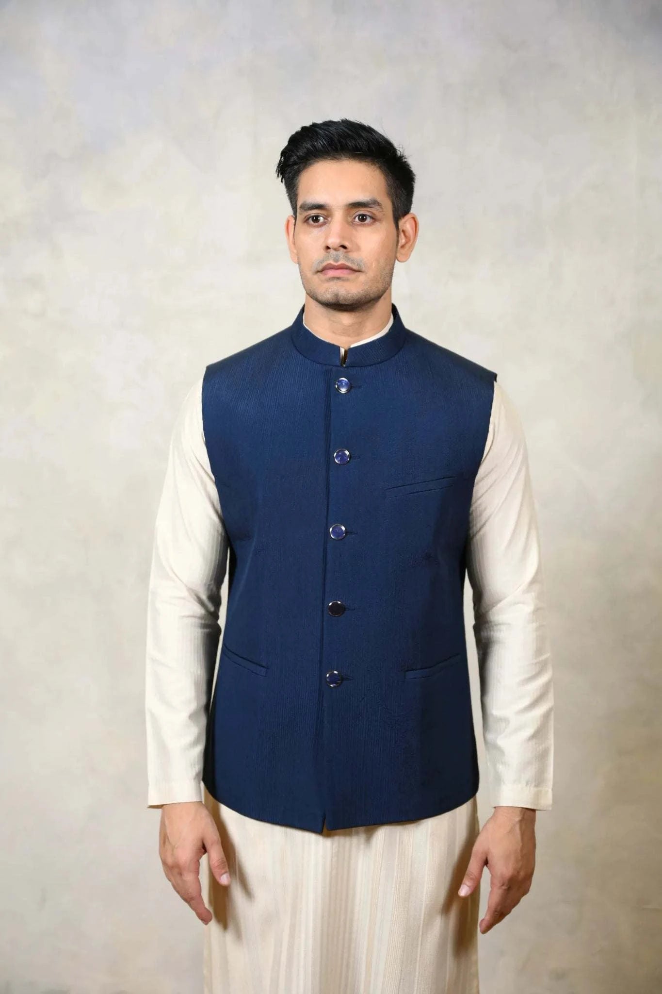 Nehru Jacket Prussian Jacket - One of a Kind Dark Blue Bandi For Mens 