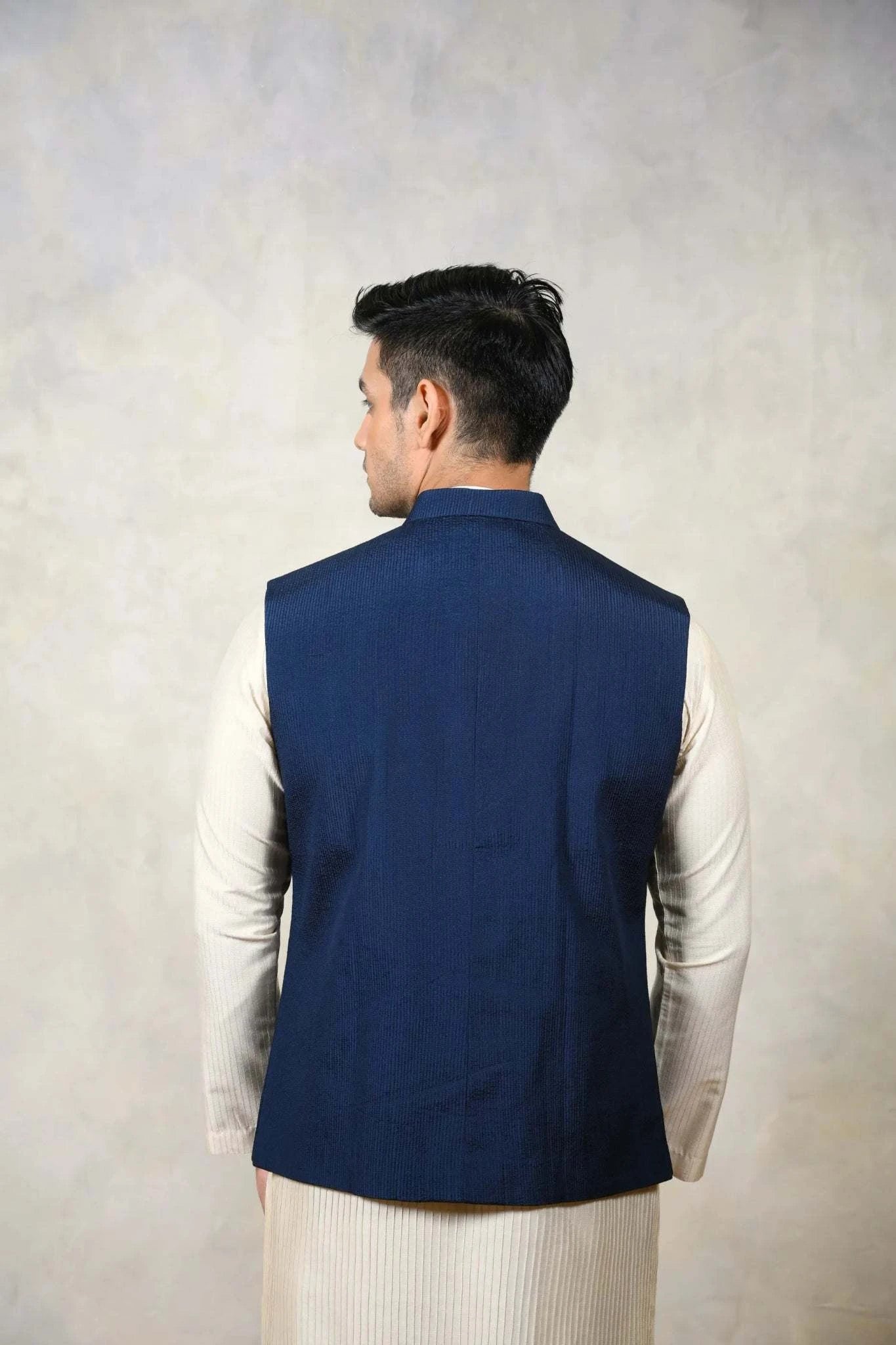 Nehru Jacket Prussian Jacket - One of a Kind Dark Blue Bandi For Mens 