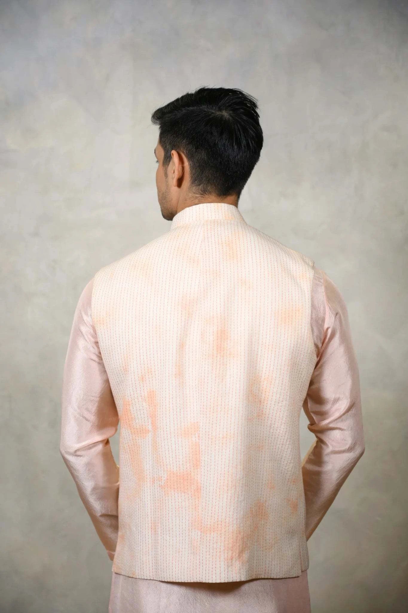 Embroidered Nehru Jacket in Peach | One of a Kind Collection - Menswear